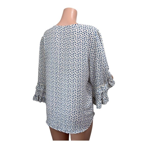 Max Studio Women SZ XL Blue Polka Dot Top Blouse Ruffle Bell 3/4 Sleeve Pullover - Picture 9 of 16